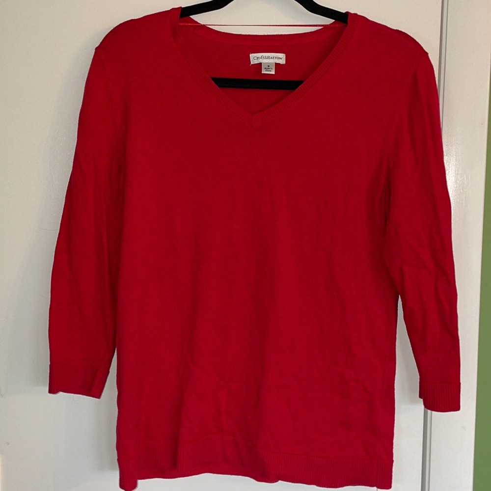 Croft & Barrow Vibrant Red VNeck 3/4 sleeve Pullover
